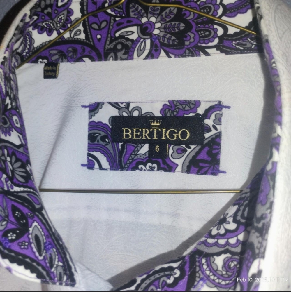 Bertigo White and Purple Paisley Shirt